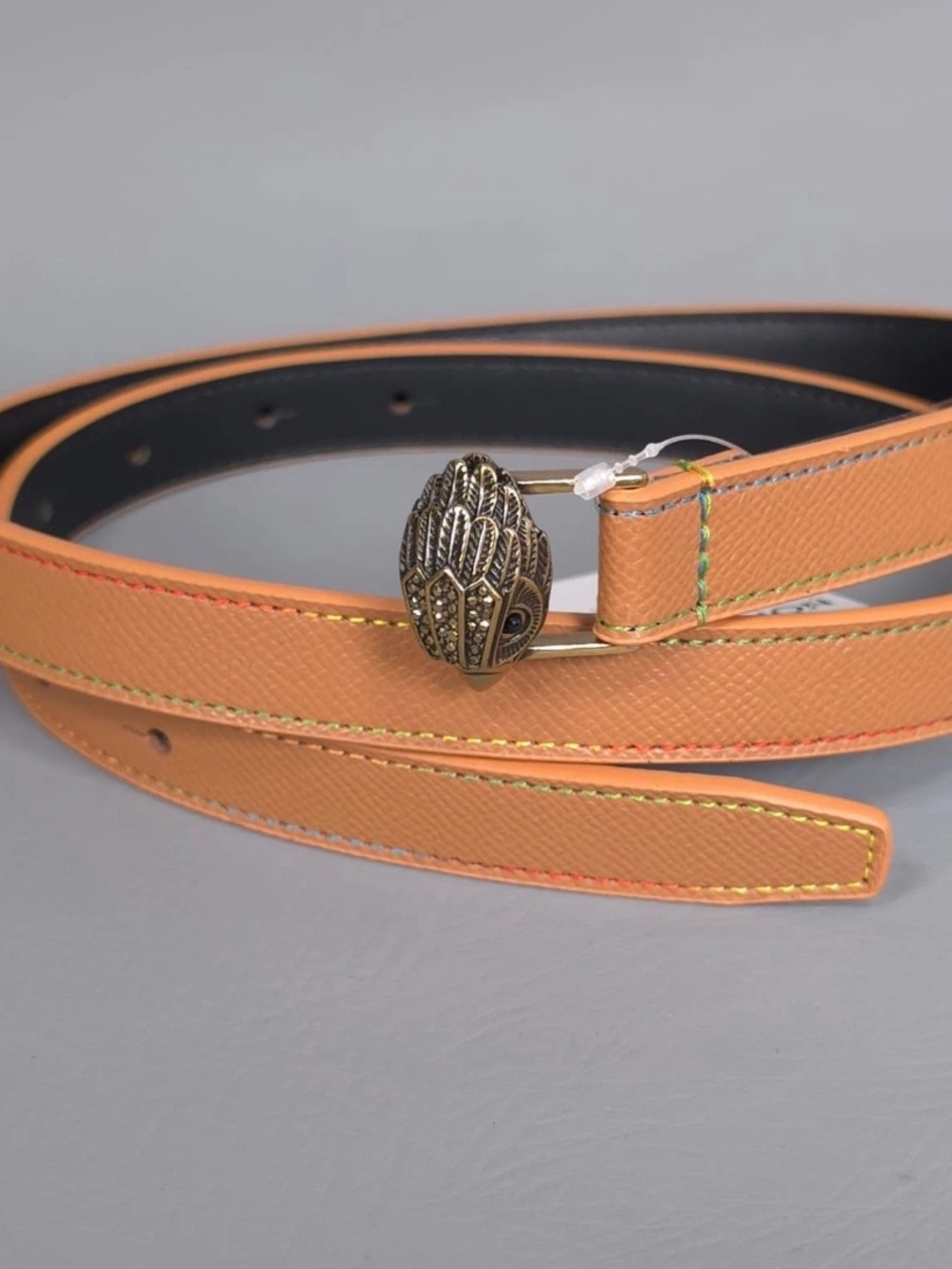 Kurt Geiger Eagle Buckle
Saffiano Leather Camel Multicolor Stitching Sz M/L NWT